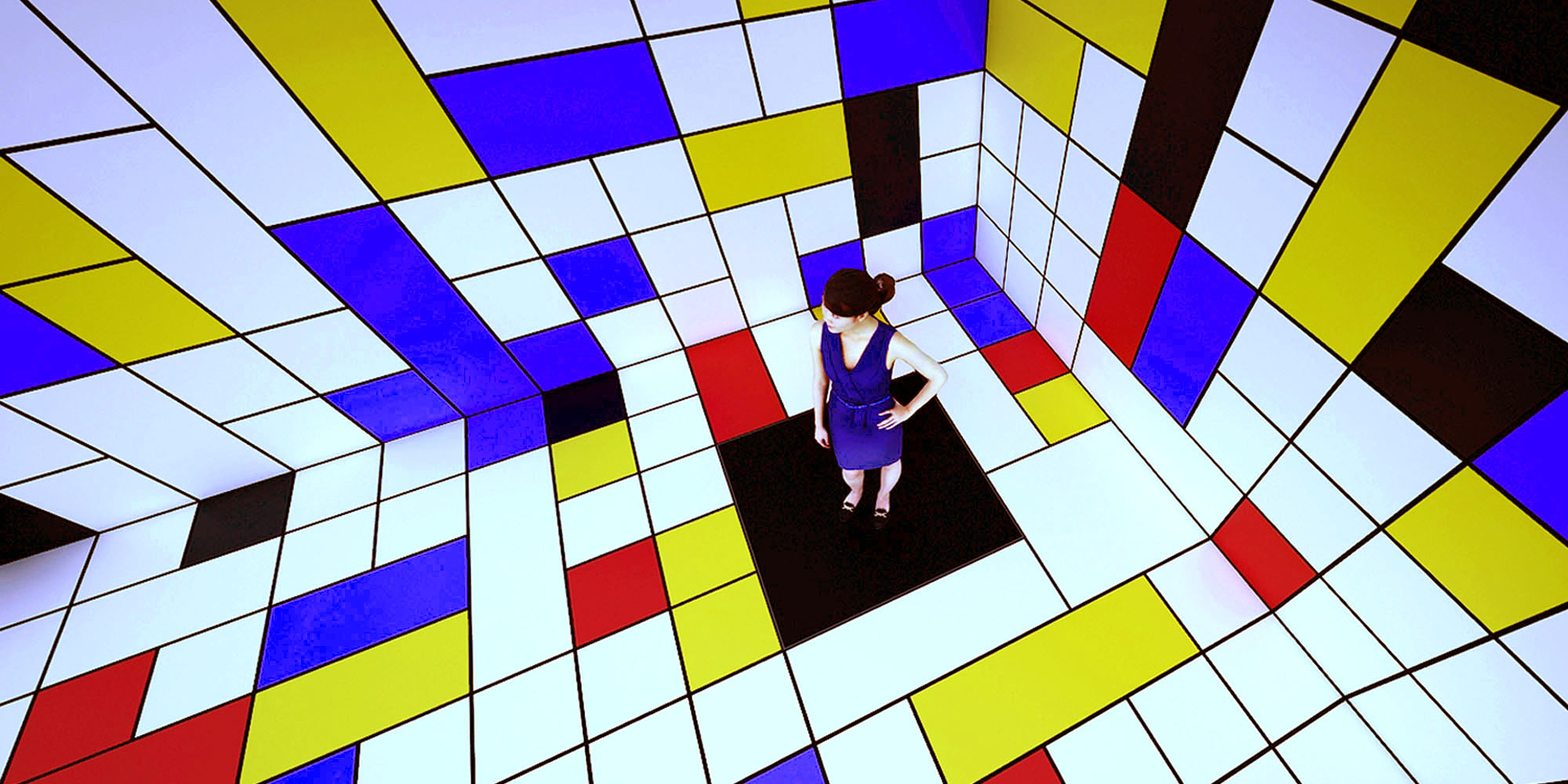 Installation Space with Yellow, Red, Black, Blue and Grey, hommage à Piet Mondrian