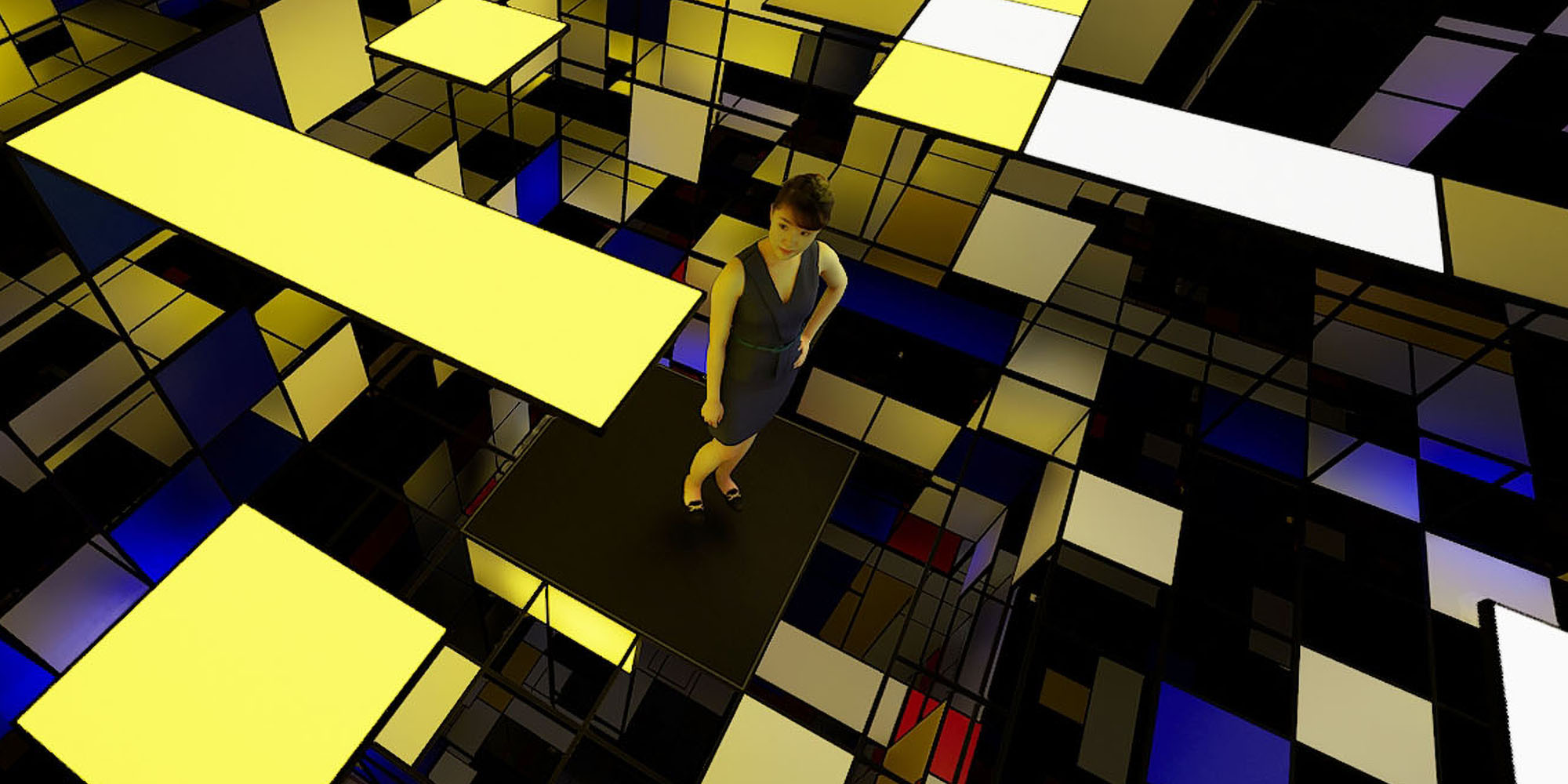 Installation Space with Yellow, Red, Black, Blue and Grey, hommage à Piet Mondrian