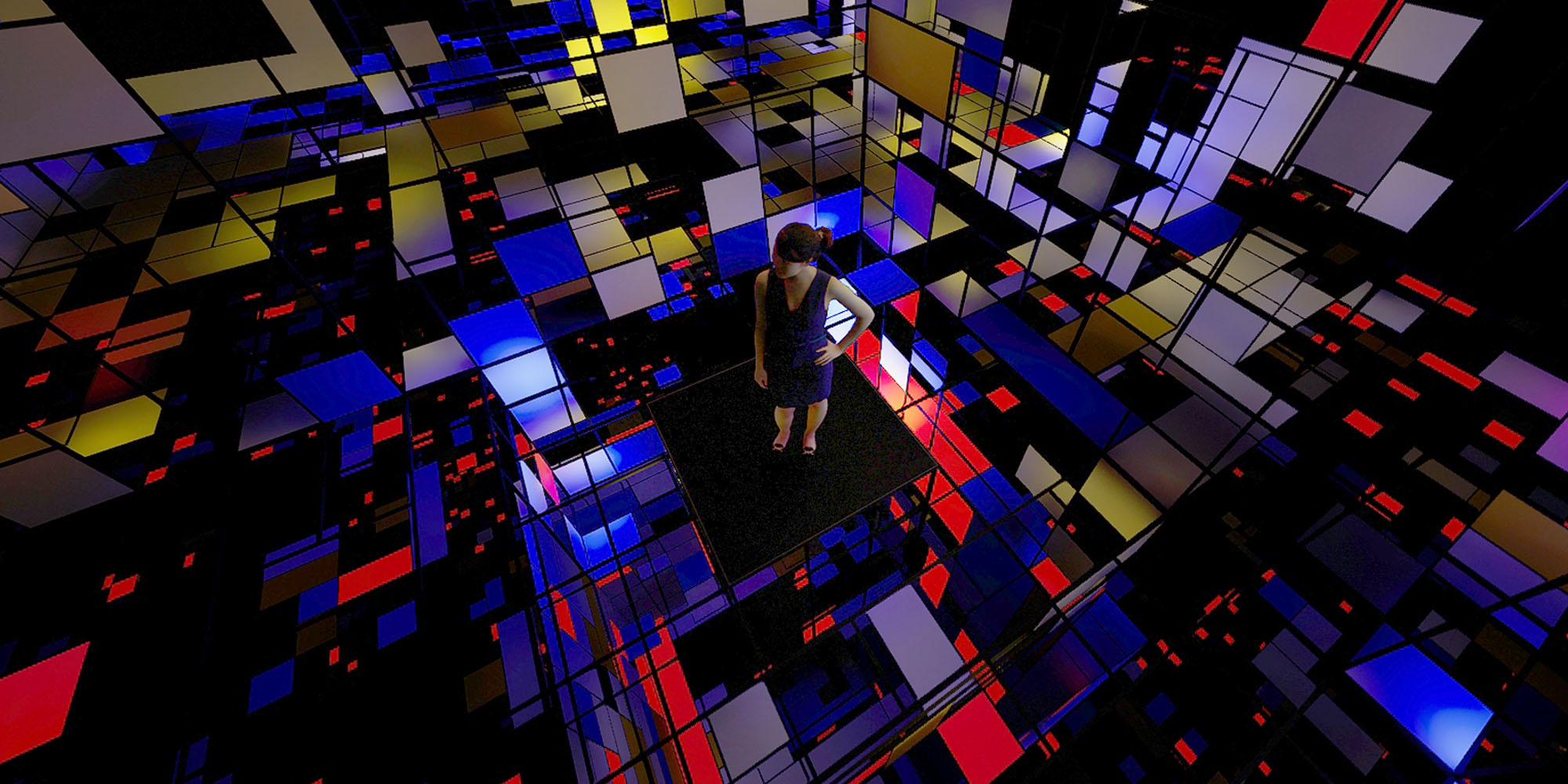 Installation Space with Yellow, Red, Black, Blue and Grey, hommage à Piet Mondrian
